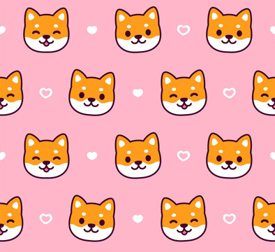 Cute cartoon Shiba Inu dog pink pattern