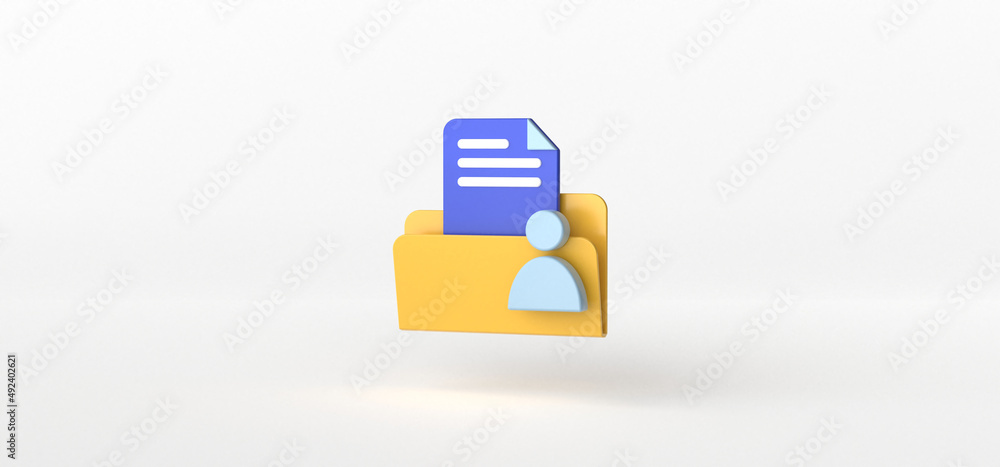 Aufkleber document and user icon isolate on white background, folder, 3d rendering.