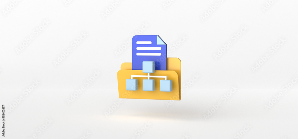 Poster document and chart isolate on white background, graph, folder, candlestick, 3d rendering.