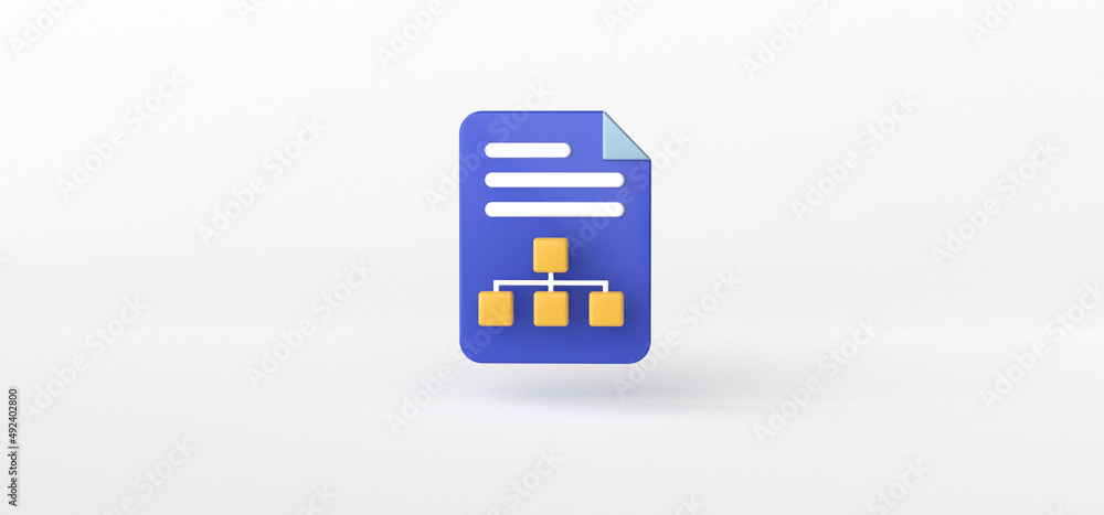 Poster document and chart isolate on white background, graph, folder, candlestick, 3d rendering.