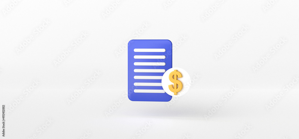 Poster document and dollar sign t isolate on white background, folder, 3d rendering.