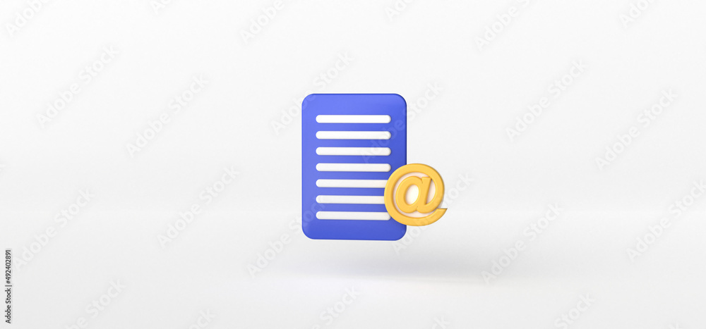 Poster Document and At sign isolate on White background, Folder, 3d rendering.