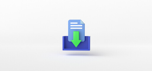 Document and Arrow isolate on White background, Folder, Cloud, Upload, Download, 3d rendering.