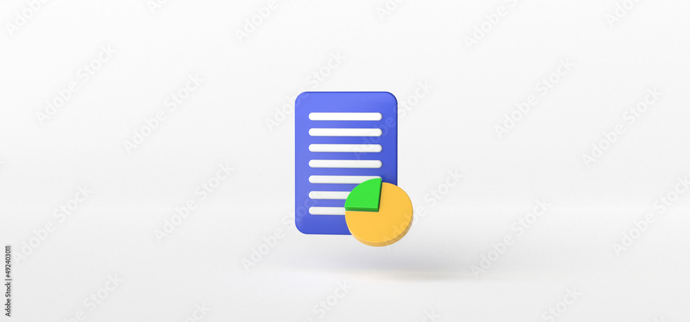 Poster document and chart isolate on white background, graph, folder, candlestick, 3d rendering.