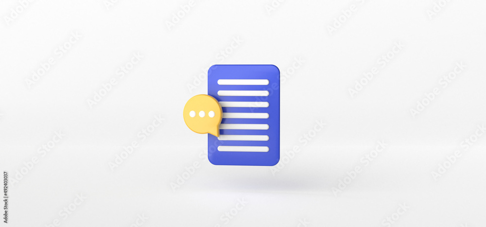 Poster document and chat balloon isolate on white background, folder, 3d rendering.