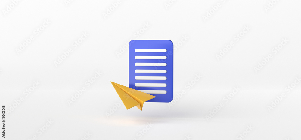 Aufkleber document and paper plane isolate on white background, folder, 3d rendering.
