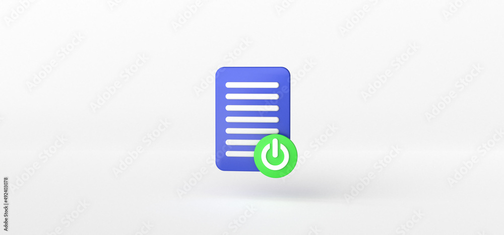 Poster document and power icon isolate on white background, folder, 3d rendering.