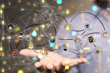 Global network. Blockchain. 3D illustration. Neural networks and artificial intelligence. Abstract