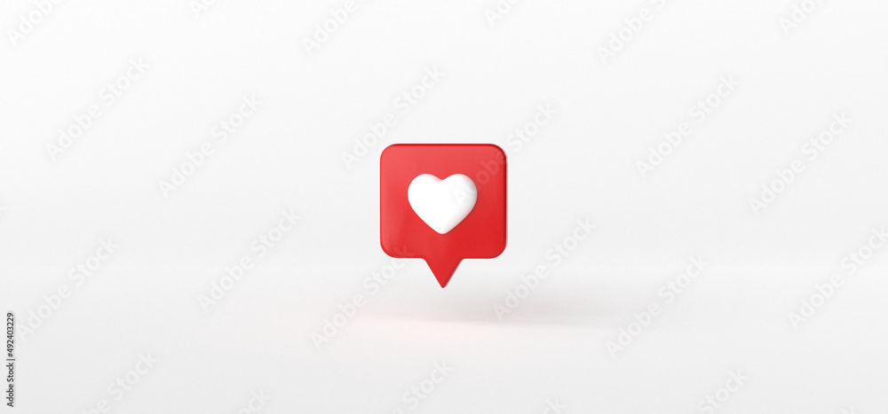 Poster smartphone and heart bubble on isolate background, 3d rendering.