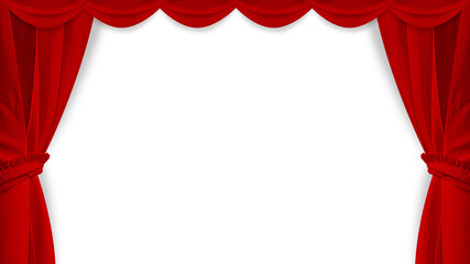 Red curtains on white background