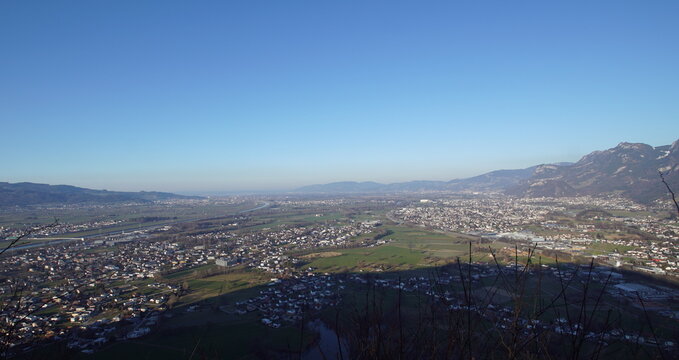 View over the Rhine Valley (Rheintal) in Vorarberg from "Kummenberg" moutain