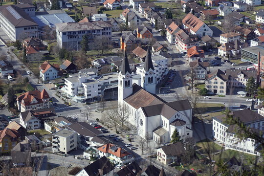Aerial view over Goetzis (Götzis) city centre in Vorarlberg