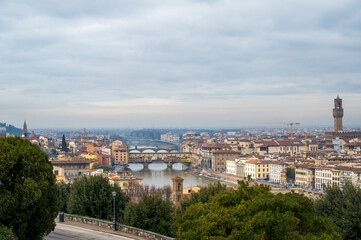 Florence city view with bridges over river