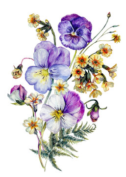 Hand Drawn Watercolor Floral Decoration Isolated on White.
