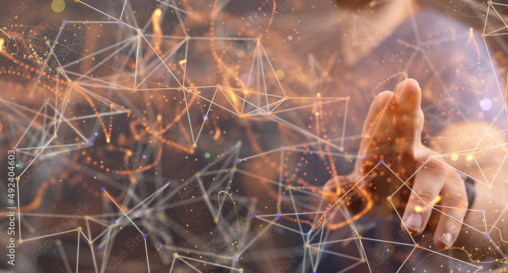 Wall mural neural network concept. connected cells with links.