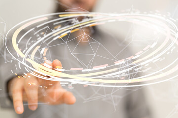 abstract lines with dots over dark background.