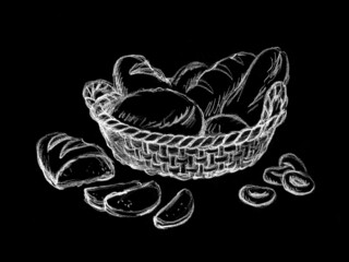 Bread in the basket. Pencil drawing