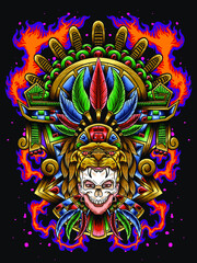 Aztec skull chief ornament illustration