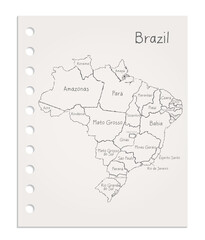 Brazil map on realistic clean sheet of paper torn from block vector