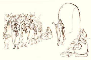 Pencil drawing. Celebration in an Israeli city