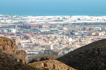 Fototapeta premium Scenic panorama of the gulf of Almeria and the city from the nearby hills