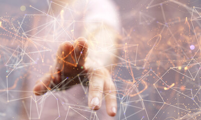 Digital cyberspace with particles and Digital data network connections concept