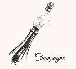 Hand drawn Illustration of Champagne explosion. Hand drawn Illustration of Champagne explosion.