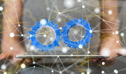 gear system data. Connecting lines and dots.Big data visualization