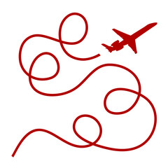 Airplane and flight trail in the sky on white