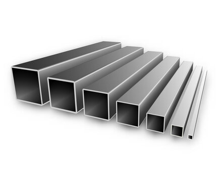 Metal square tubes on a white