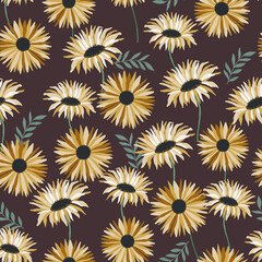 Sunflower seamless pattern, digital repeating background for fabric, textile, scrapbook paper, stationery, surface design, wallpaper. Bohemian floral faded summer
