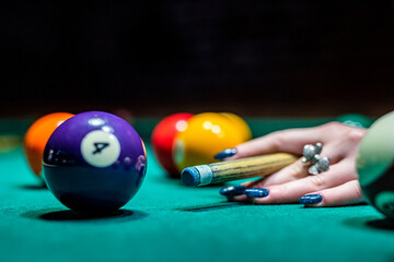 Set of billiard balls on the table