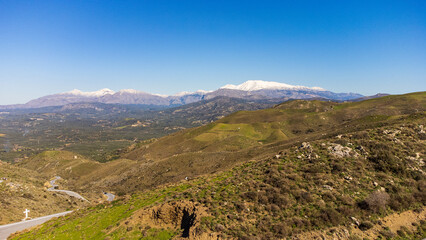 Fototapeta na wymiar Beautiful landscape with snowy mountain in Crete, Greece