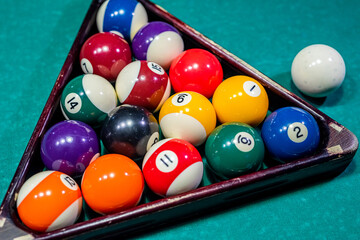 American snooker dilliard balls on the pool table