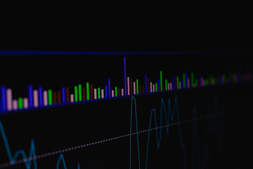 Financial market analysis indicators, indicators on a black background. Abstract online stock market background