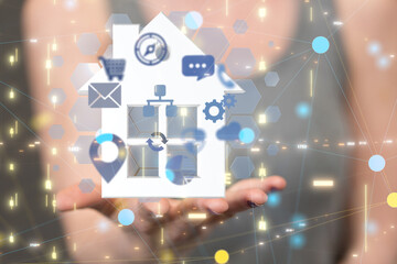 home iot - Neural network 3D illustration. Big data and cybersecurity