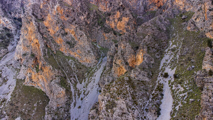 Aerial shot of the Kourtaliotiko gorge in crete, Greece