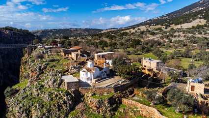 Fototapeta na wymiar Aerial shot of the old town of Aradena in Crete, Greece