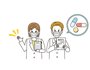 白衣を来た薬剤師　医療従事者　イラスト