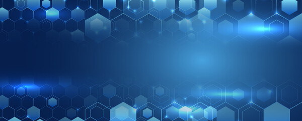 Futuristic business layout. Digital poster templates. Medical, technology, or science design. Blue vector banner design with hexagons abstract background. High tech design concept.