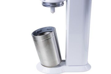 Close up inside view of open soda stream machine. Sweden.