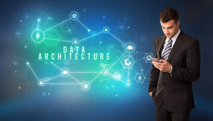 Businessman thinking about technology concept