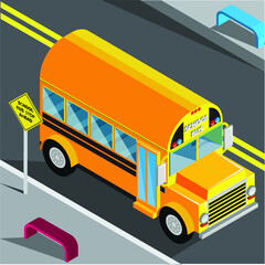 school bus Square card with road