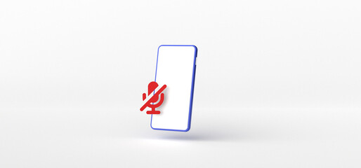 Smartphone and Microphone Icon isolate on White background, 3d rendering.