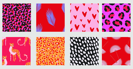 Exotic leopard fur texture seamless pattern set