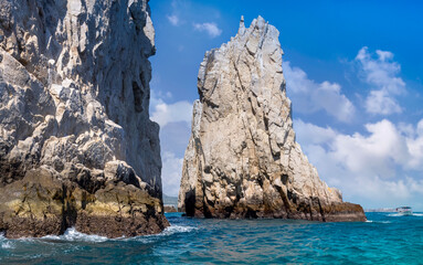 Mexico, Los Cabos, boat tours to tourist destination Arch of Cabo San Lucas, El Arco and beaches.