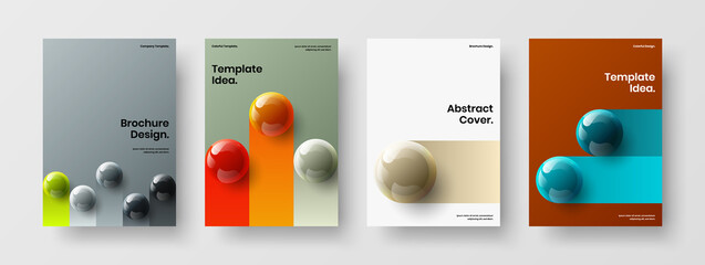 Modern 3D balls handbill layout composition. Geometric company cover design vector illustration bundle.