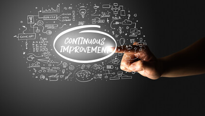 Hand touching hand drawn icons