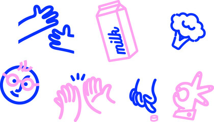 Obraz premium illustration hands and fruits in line style on white background