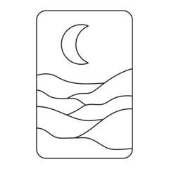 Moon landscape with hills outline logo. Boho emblem. Bohemian sign. Editable stroke. Isolated vector illustration
